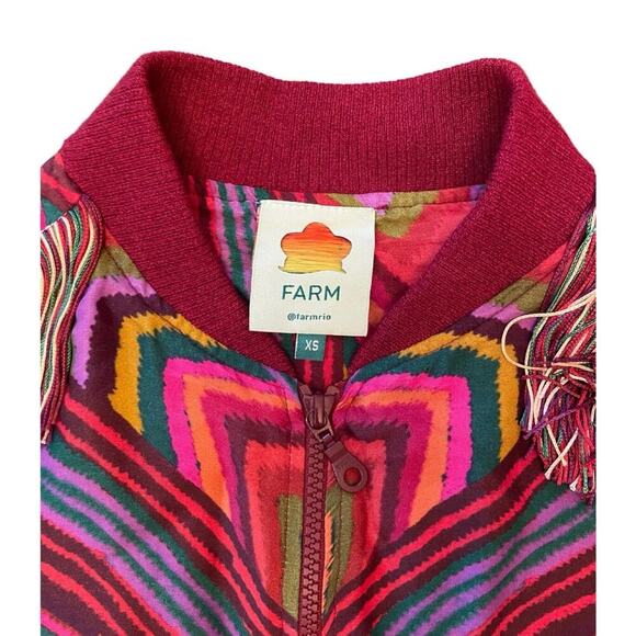 Farm Rio Red Striped Patches Bomber Jacket | Size XS / 433U - Picture 6 of 11
